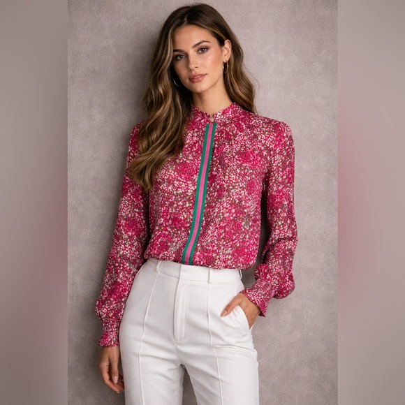 hml Tops - HML Floral Blouse Size Small Pink Print Long Sleeve Top